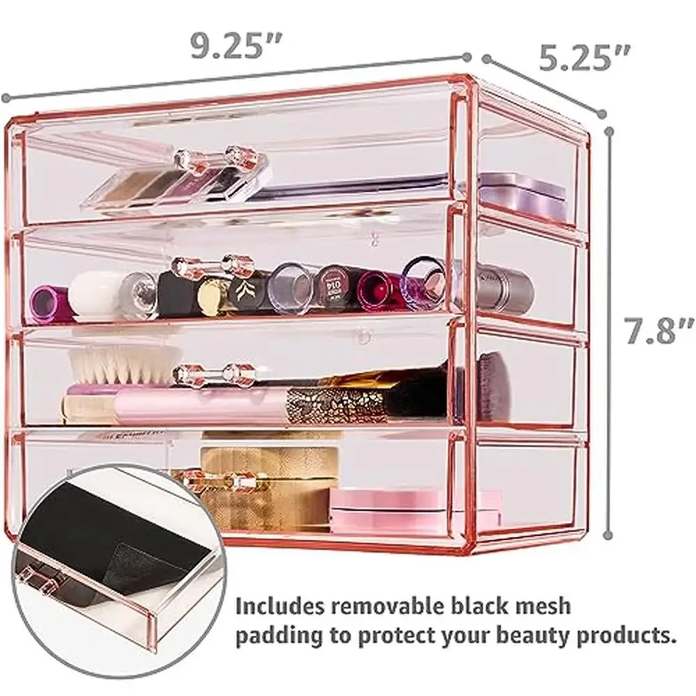 Cosmetic Organizer Set Acrylic Makeup Storage Bundle 7 Drawer Tower & 4 Drawer Jewlery Clear Pink Design Multipurpose 6