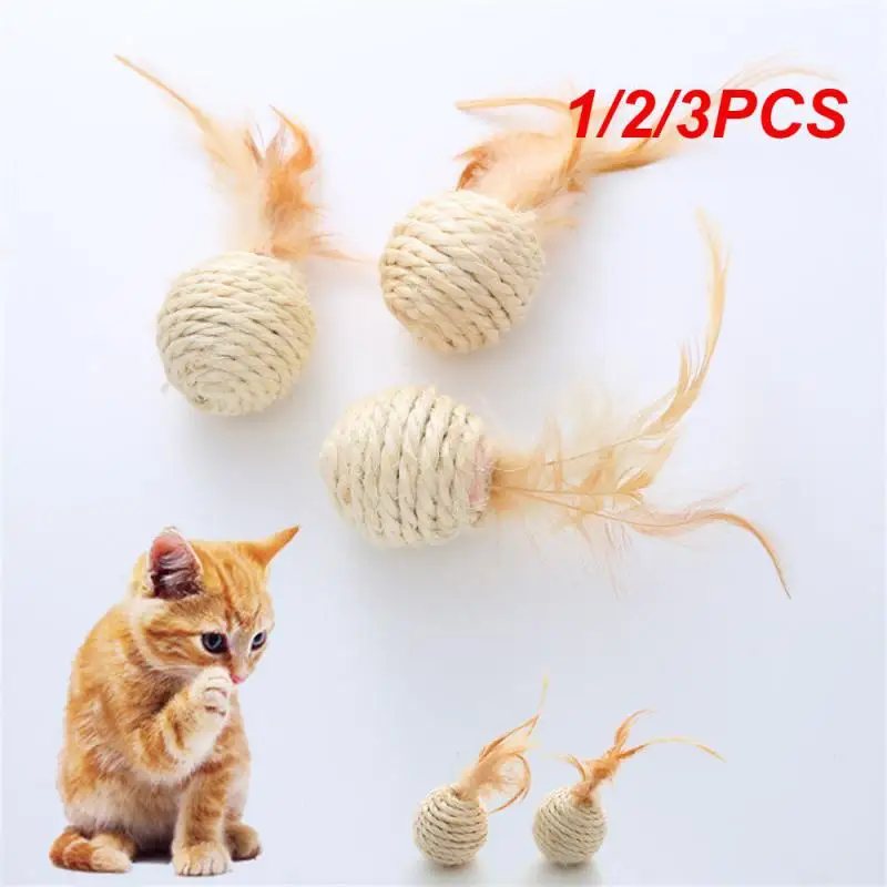 

Round Cat Toy Interactive Feather Sisal Ball Funny Cat Bell Ball Pet Supplies Faux Feather Rattan Ball