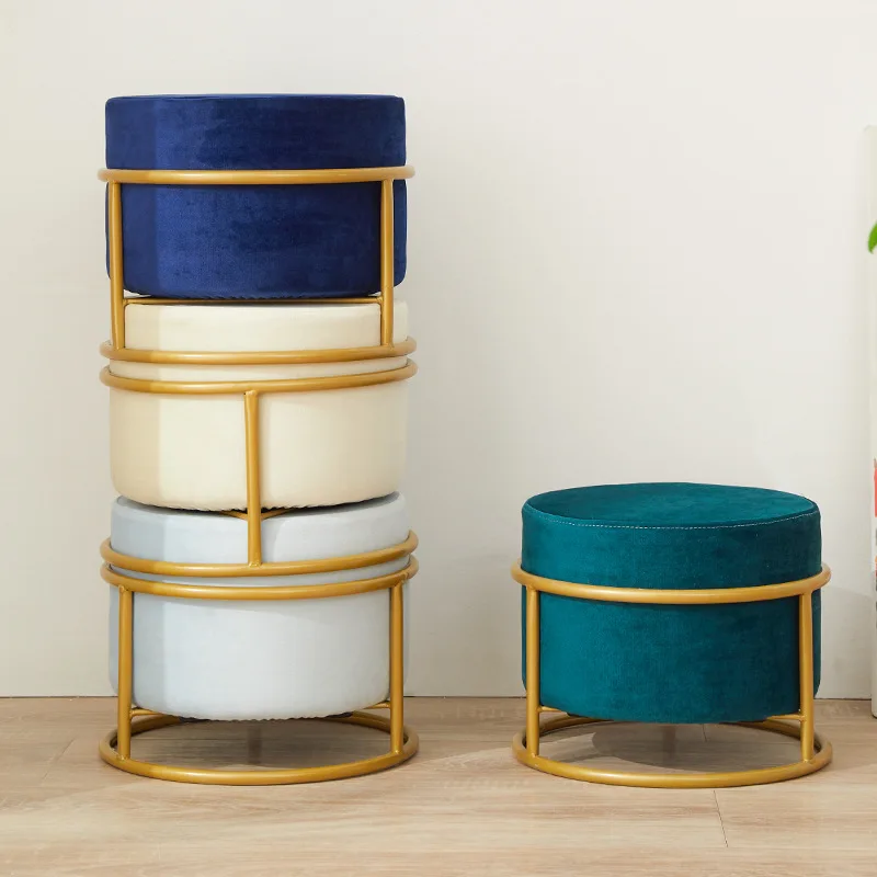 Foot Stool Fabric Shoe Stool Home Decor Chair Furniture Stools Flannel Chair Living Room Ottoman Round Stools Height Adjustable