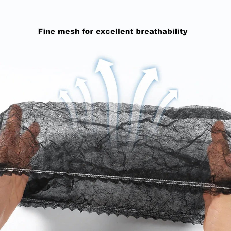 10PCS Black Disposable Bouffant Cap Non Woven Bath Shower Hair Caps Food Service Medical Salon Spa Catering Workspace Cover Hat 5