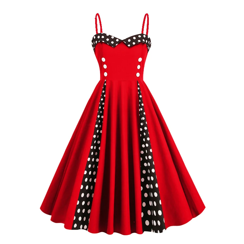 

SISHION Sweetheart Cotton Sexy 50s 60s Vintage Dress VD4165 Patchwork Spaghetti Strap Black Red Rose Birthday Party Dresses