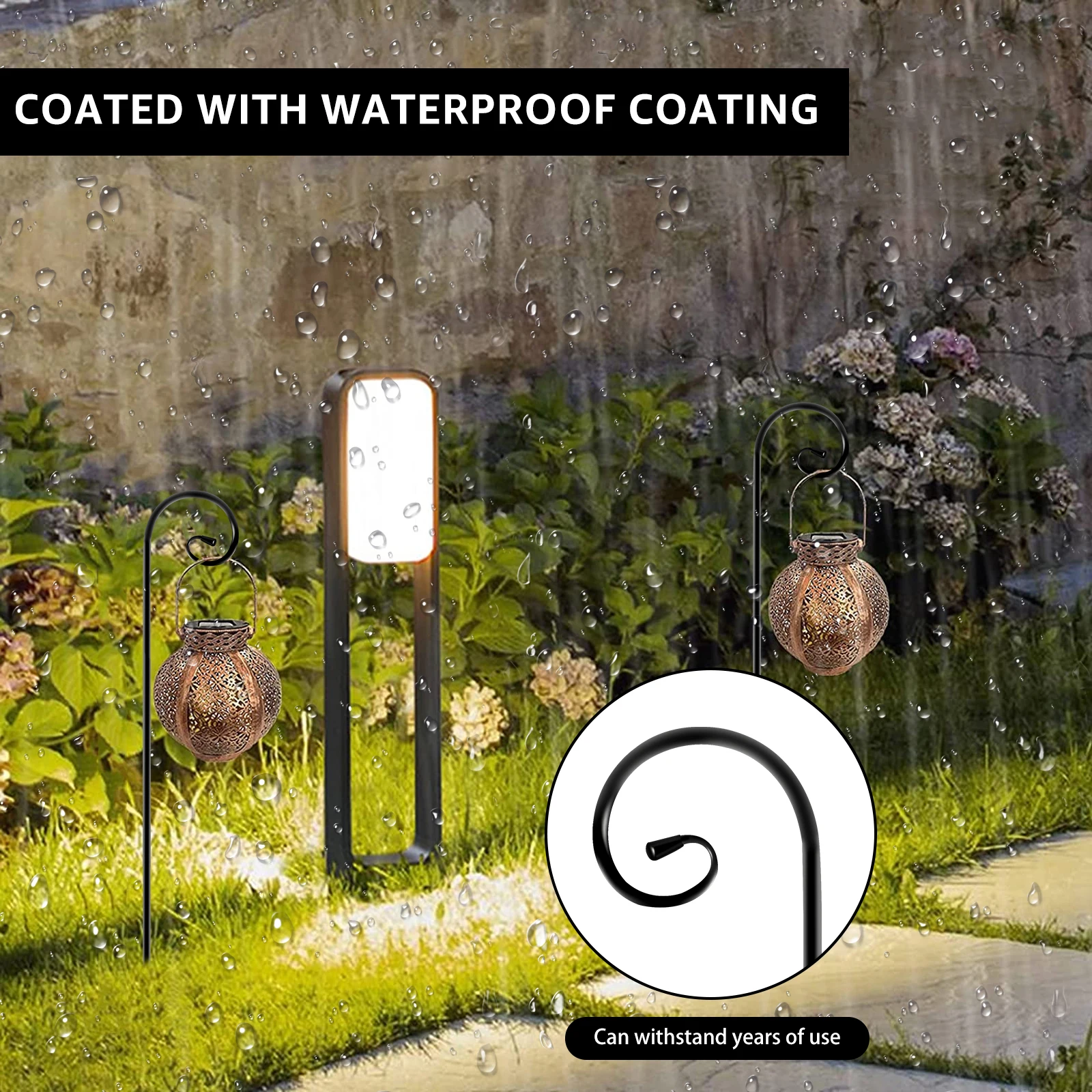 Gardening Tool 2Pcs Metal Shepherd Crook Hooks Flowerpot Holder Resistant Bird Feeder Pole Garden Outdoor Plant Basket Lamp Hanger Decorative