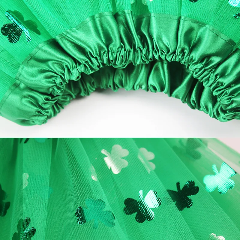 St. Patricks Day Costume Layered Tutu Skirt Shamrock Necklace Plastic Arm Warmer for Women 3PCS/Set Green Outfit