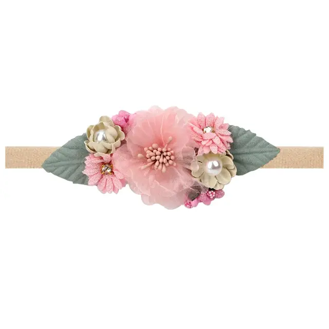 Pearl Lace Artificial Flower Headband Newborn Headband for Baby Girl Handmade Hairband Hair Accessories резинки для волос детям 36