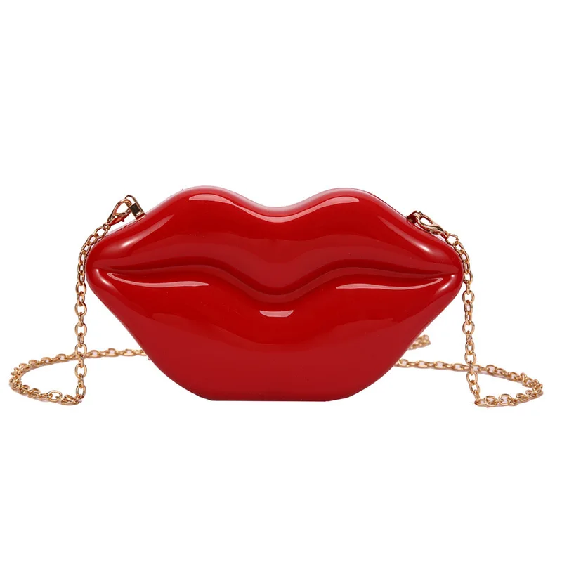 Women Gold Lips Clutch Bag High Quality Ladies Acrylic Chain Shoulder Bag Bolsa Evening Bag Lips Shape Purse