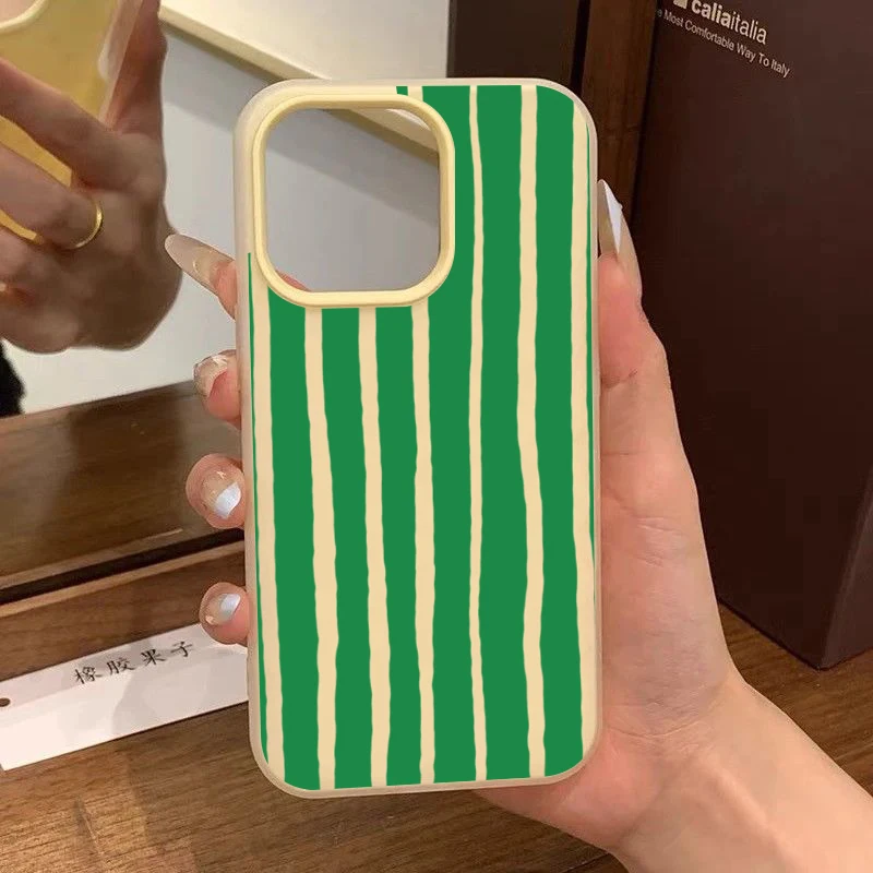 Green Striped 2-In-1 Design Simple Phone Case