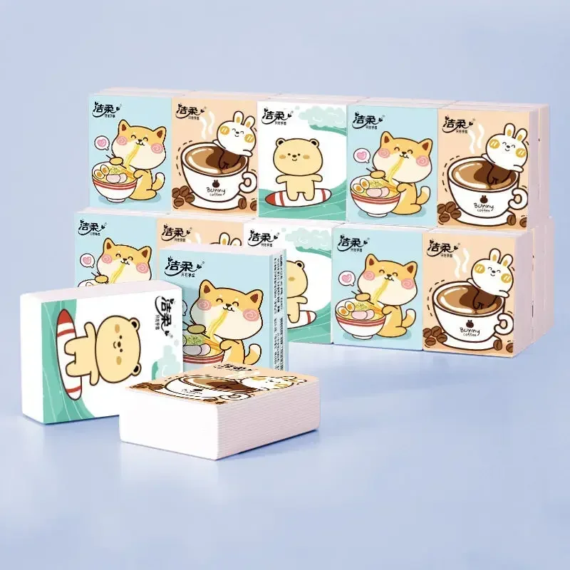 20 Packs Cartoon Handkerchief Paper Small Package of Cute Three-layer Portable Napkins Can Be Wet Water Facial Tissues Napkins