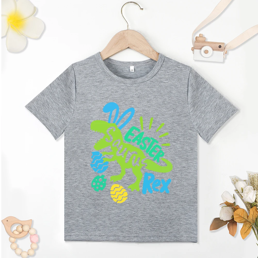 Dinosaur Creativity Print Pink Child T-Shirts Easter Saurus Rex Letters All-match Popular Exquisite Kids Tops Clothes Dropship 4