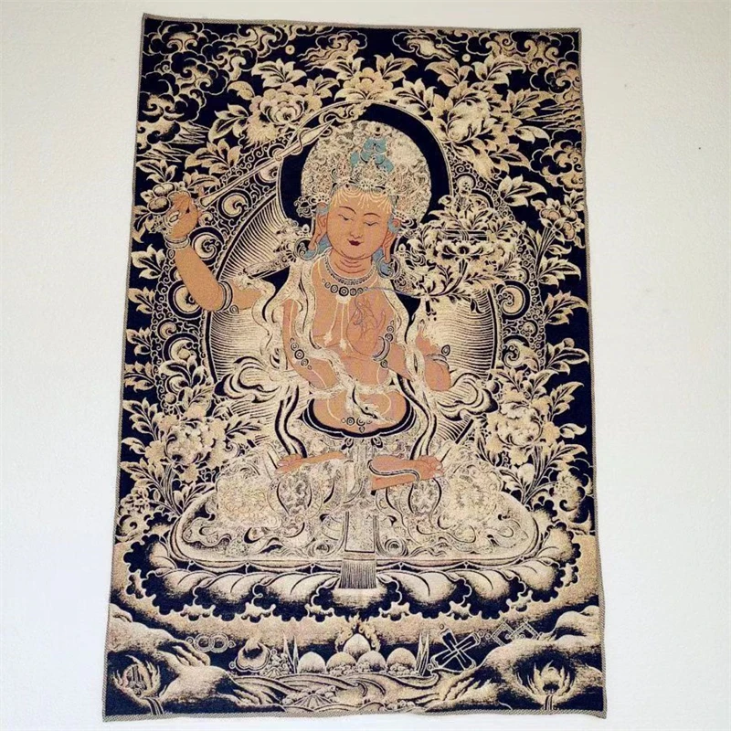 

Tantric Thangka, embroidered brocade painting, black and gold Manjusri Bodhisattva, exquisite home decoration, auspicious Thangk