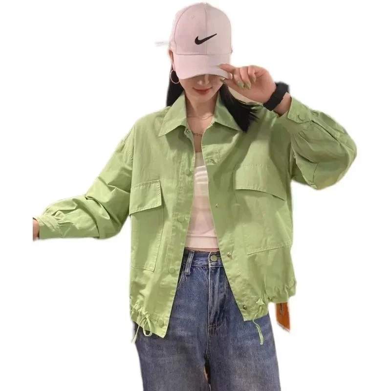 

Spring And Summer Thin Coat Women Fashion Female Casual Short Jacket Solid Single-breasted Wild Outerwear Loose Long Sleeves New