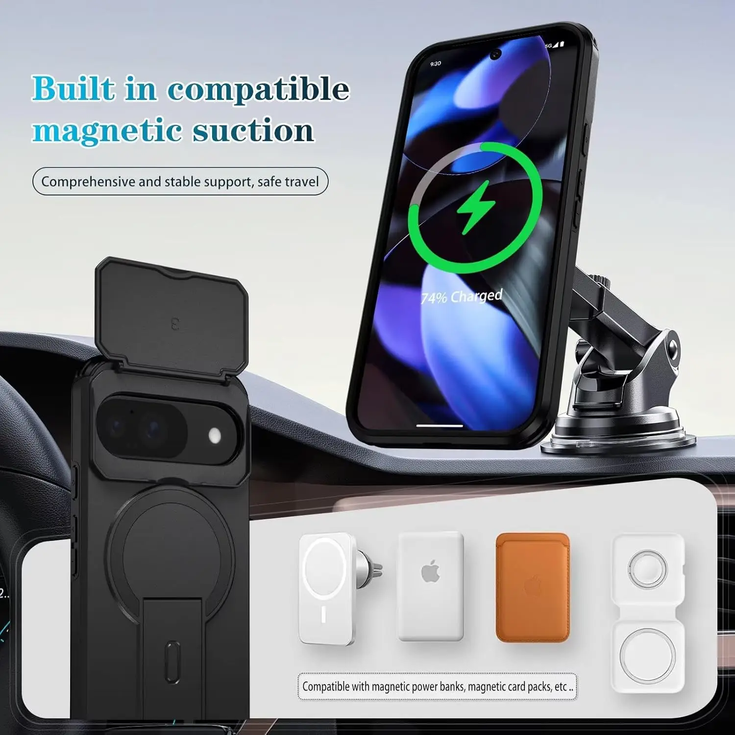 Sliding Camera Case with Kickstand and Magnetic Shockproof Bumper - Protective Heavy Cover