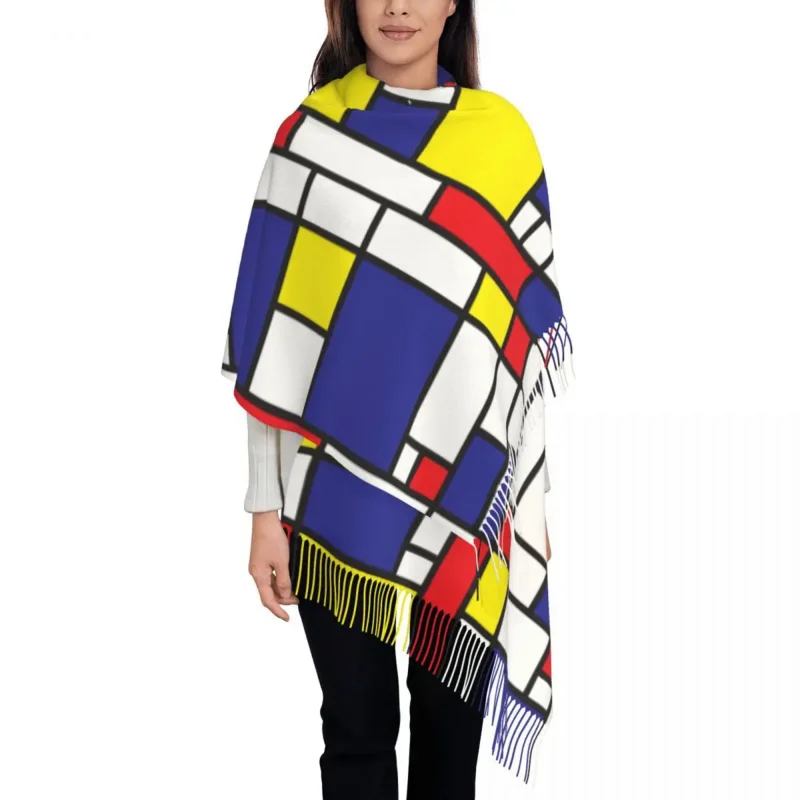 

Customized Print Piet Mondrian Study Scarf Women Men Winter Fall Warm Scarves Geometric Abstract Art Plaid Shawls Wraps
