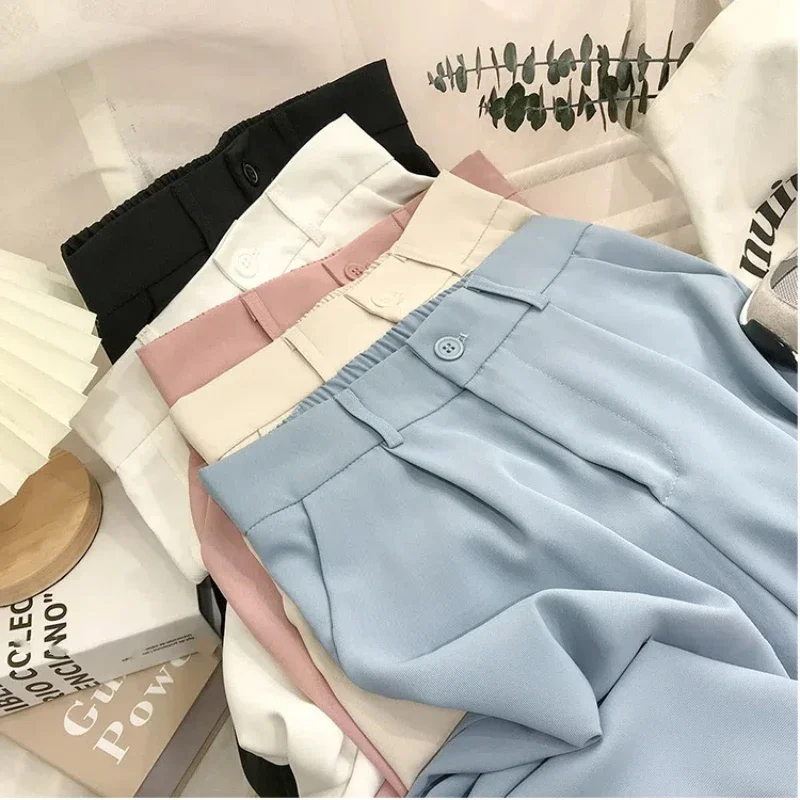 

Fashion elastic high-waisted pants for women Spring casual loose straight black pants for women nine-point pantsuit streetwear