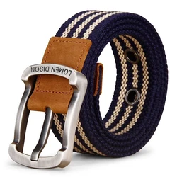 Men's Tactical Canvas Belt - Fashionable Outdoor Nylon Waistband with Pin Buckle - 120cm (Blue khaki)