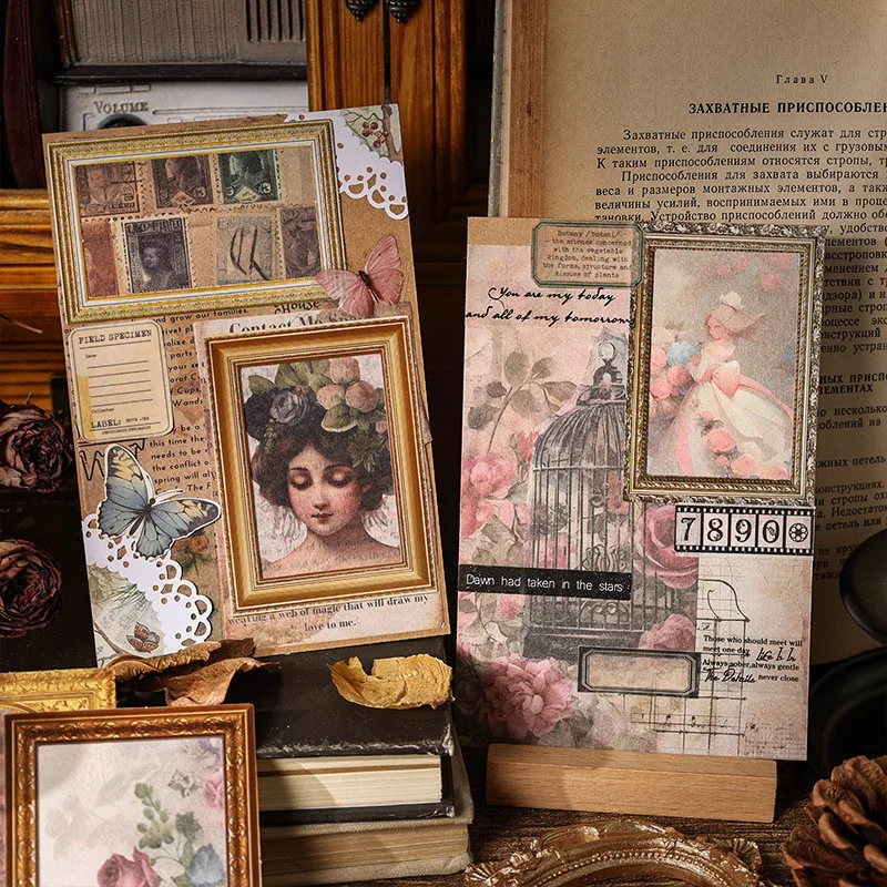 30pcs/pack Vintage Frame Decorative Paper for Scrapbooking Collage Junk Journal Accessories Aesthetic Label Material Paper