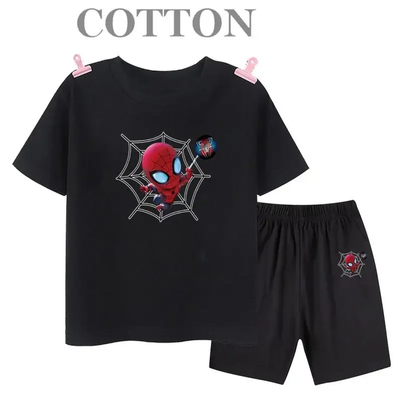 thumbnail image 1 of Conjunto de camiseta y pantalones cortos de algodón para niños de Marvel Spider Man de verano, ropa de dibujos animados para niños, conjunto de dos piezas de manga corta, conjunto para niñas y niños, 1 of 5