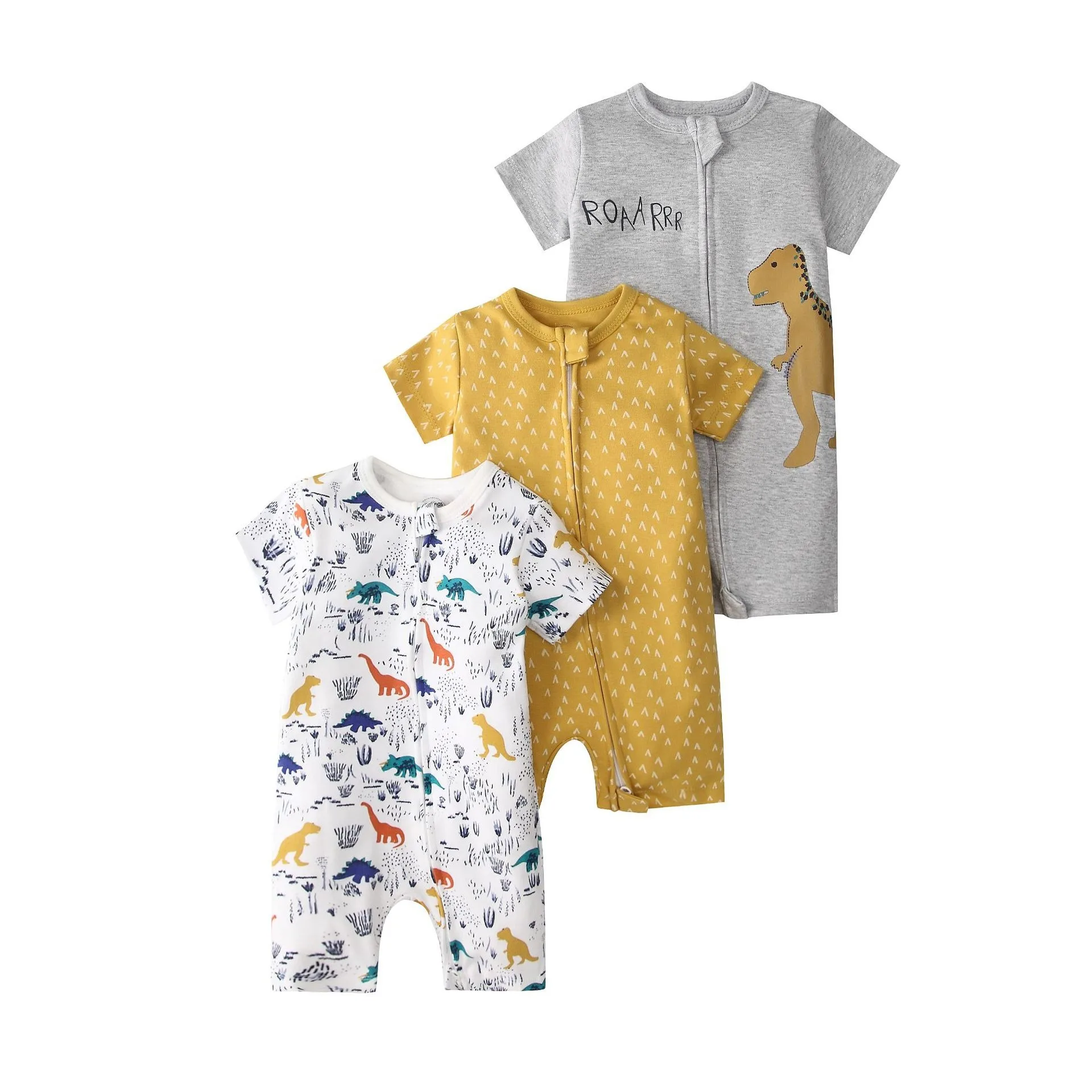 Baby-Pyjama für Jungen oder Mädchen, 2er-Pack, Baumwolle, kurzärmelig, Cartoon-Streifen, gepunktet, Reißverschluss, Strampler, Overalls, zum Schlafen und Spielen, 3–24 Monate – Detail 5
