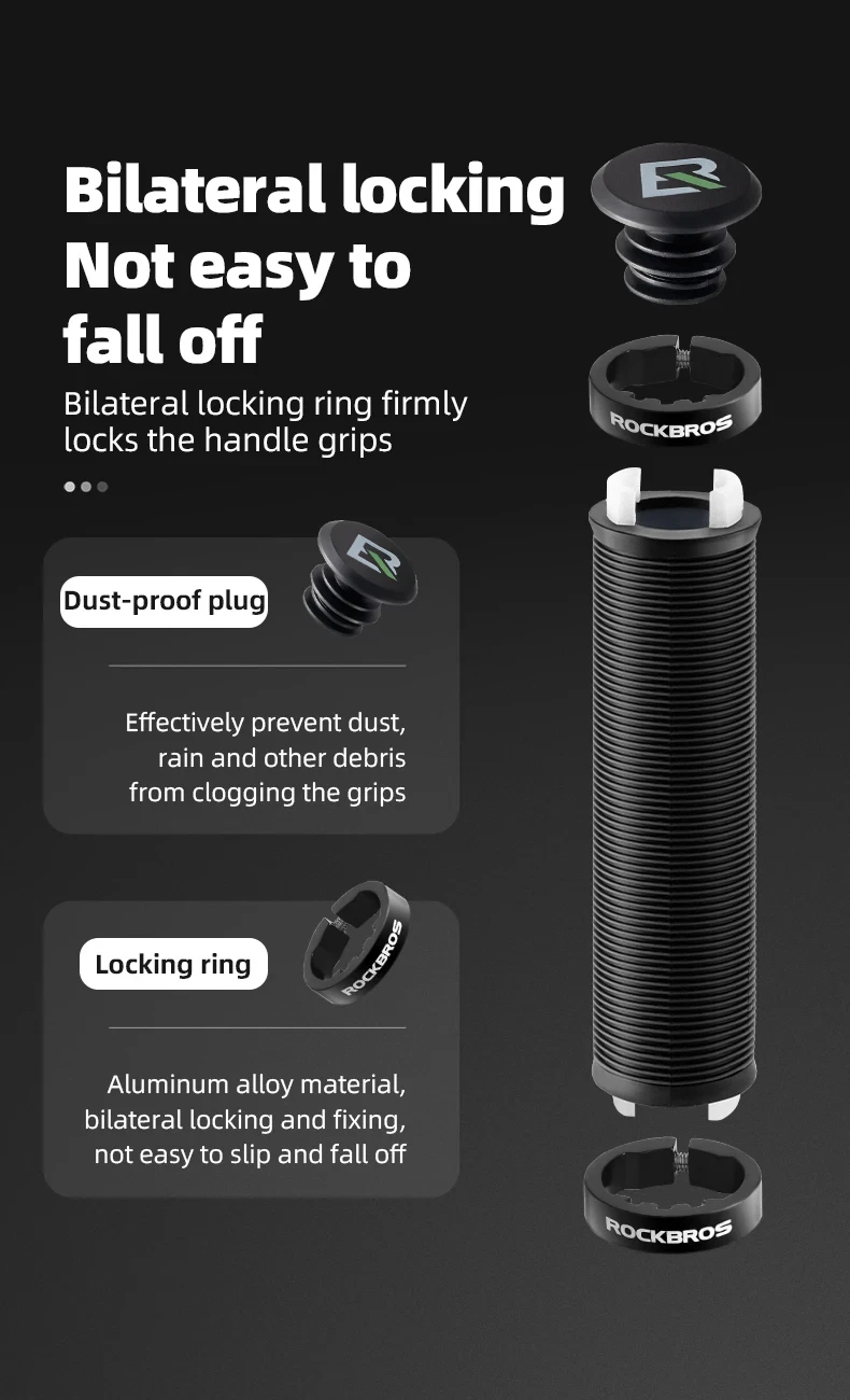 Description Picture 4 of itemROCKBROS Bicycle Handlebar Grips Rubber Soft MTB Mountain Bike Grips Dustproof Handlebar Protect Cover Aluminum Alloy Lock Ring