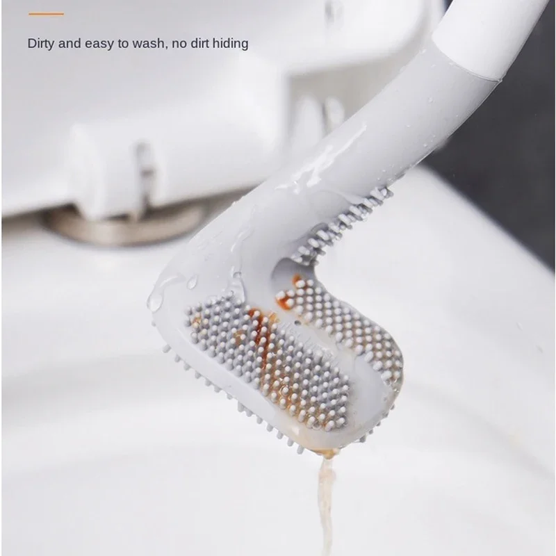 Black Modern Silicone Toilet Brushes Set Long Handled Toilet Cleaning Brush with Hygienic Bathroom Accessories for Easy Cleaning