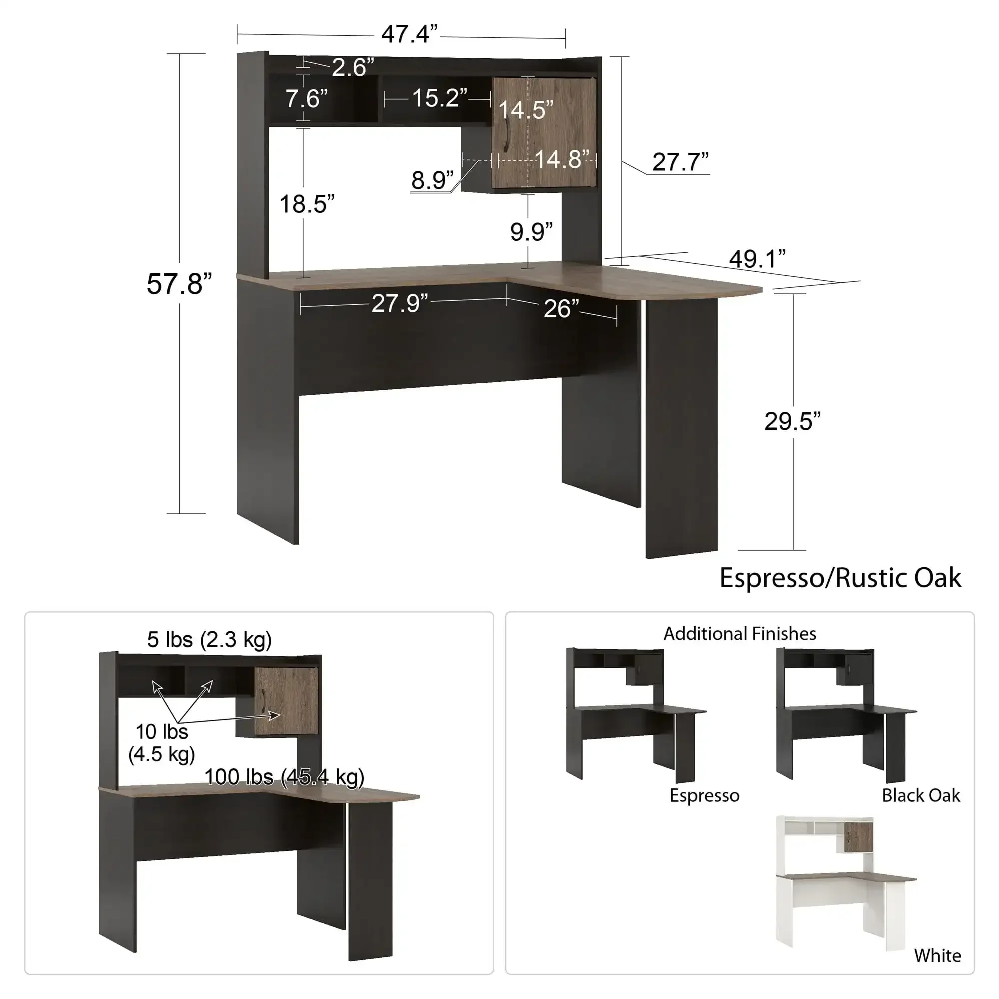 L-Shaped Desk with Hutch, Espresso 5