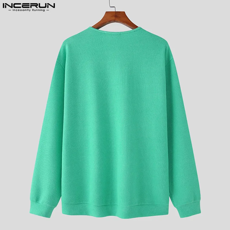 Korean Style Casual Simple Style Tops INCERUN Men Casual All-match Sweater Fashion Party Hot Sale Solid Semi-zip Pullovers S-5XL