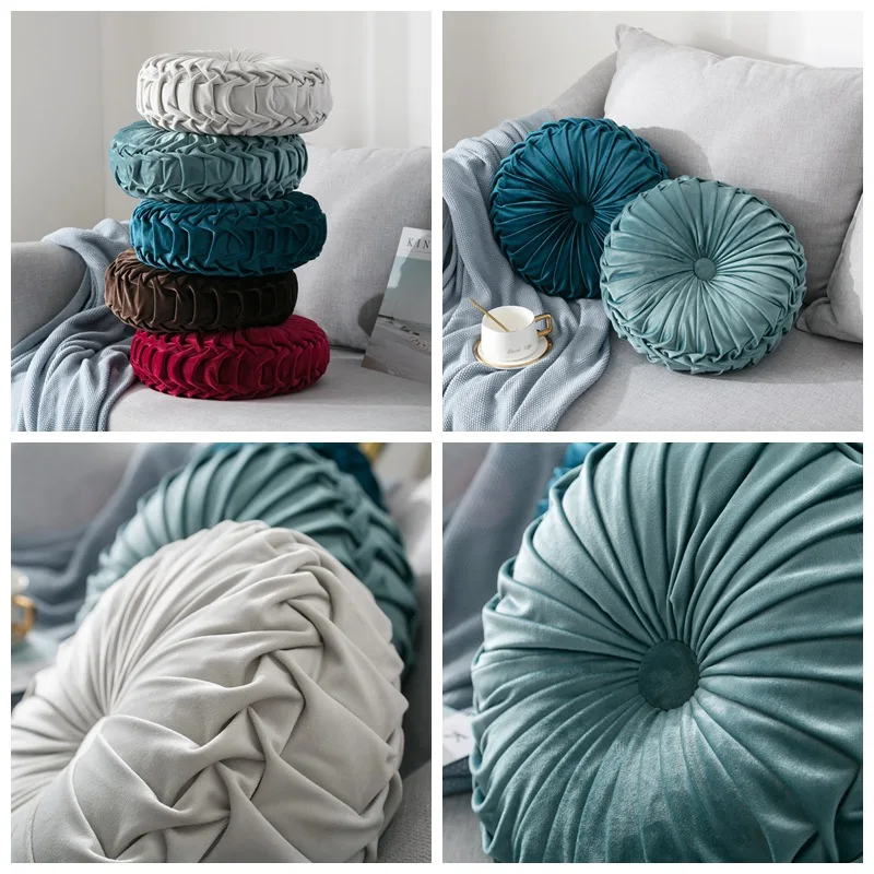 35cm Throw Pillow for Couch Decorative 3D Pumpkin Vehicle Wheel Round Velvet Cushion for Sofa Bed Floor Office Chair Cushions 6
