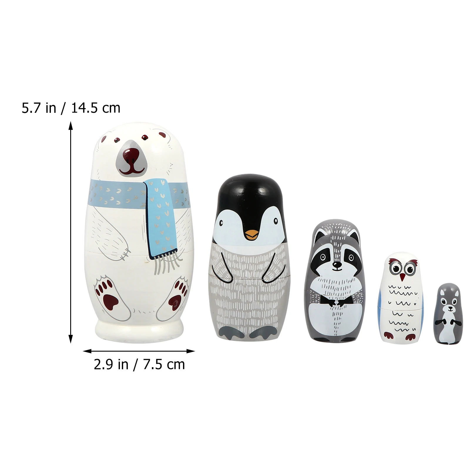 White Bear Matryoshka Wooden Baby Christmas Russian Nesting Basswood Stacking Toy Dolls Cute Russian Nesting Dolls Bear Ear