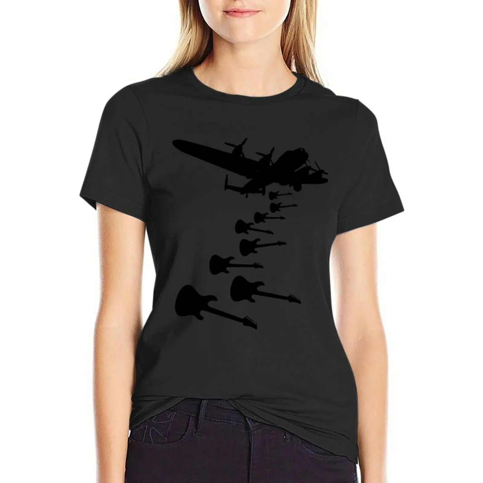 

Guitar Bomber Silhouette T-Shirt blanks quick-drying t-shirt dress for Women graphic