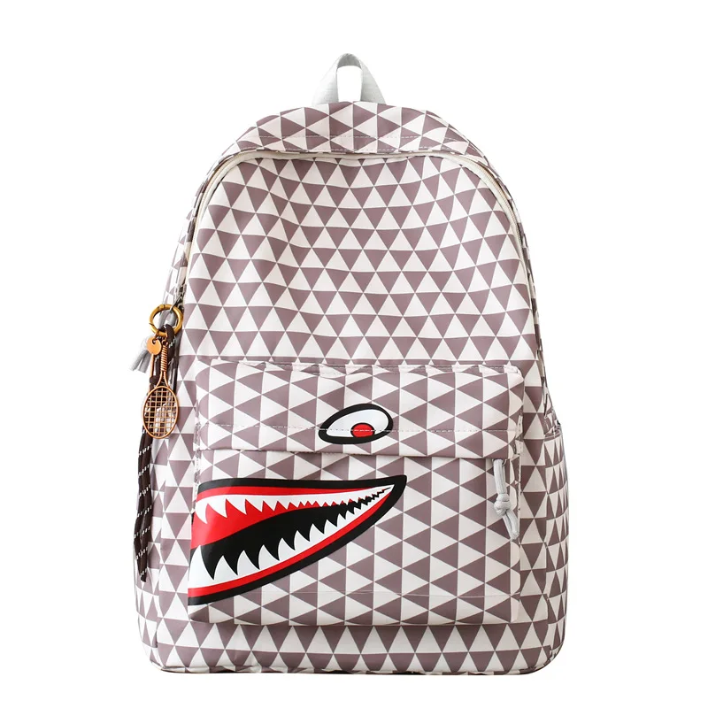 Zaino In Tela Con Motivo Squalo E Gesti Stampati – Multi Tasca Per Laptop 15/17 Pollici, Unisex Per Viaggi E Outdoor