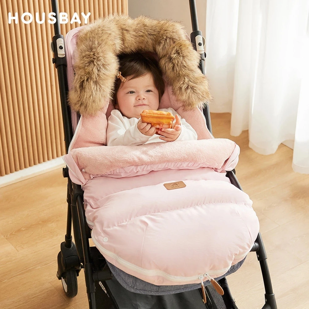 Stroller Footmuff Winter Baby Sleeping Bag In Pram Removable Thicker Fur  Collar Warm Flannel Newborn Cocoon Baby Envelope