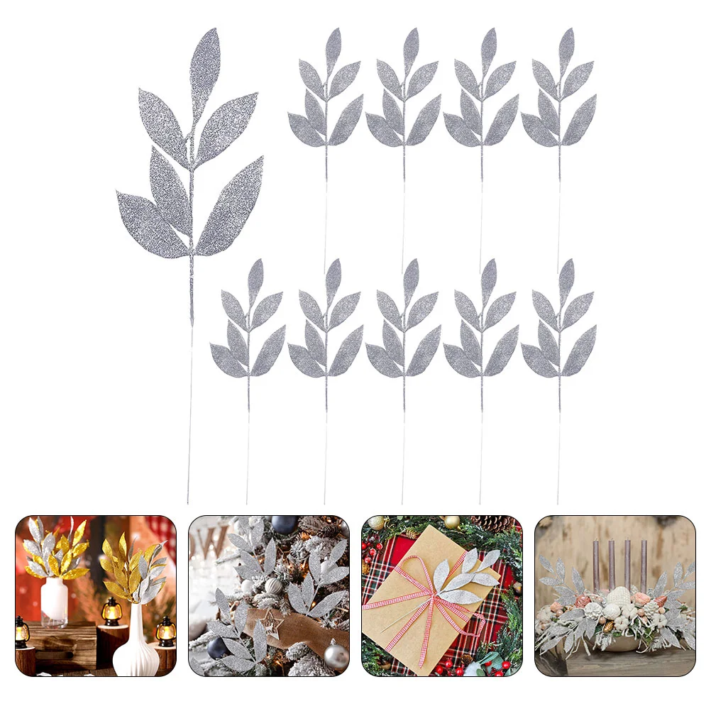 

Xmas Glitter Leaves Pick Christmas Flower Picks Leaves Party Powder Gold Powder Leaves Christmas Tree Wreath Decor