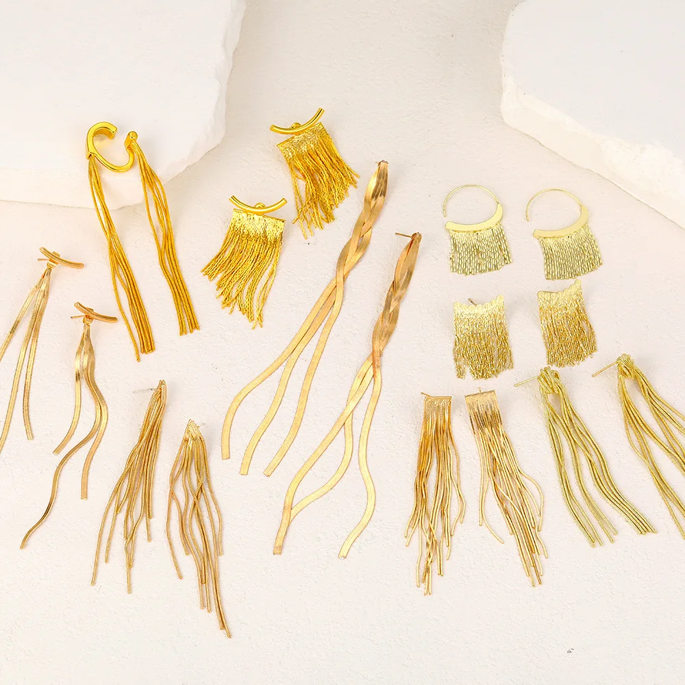 Fashion Statement Earring Long Statement Gold Color Bling Tassel Earrings For Women Female Wedding Daily Pendant Jewelry Gifts