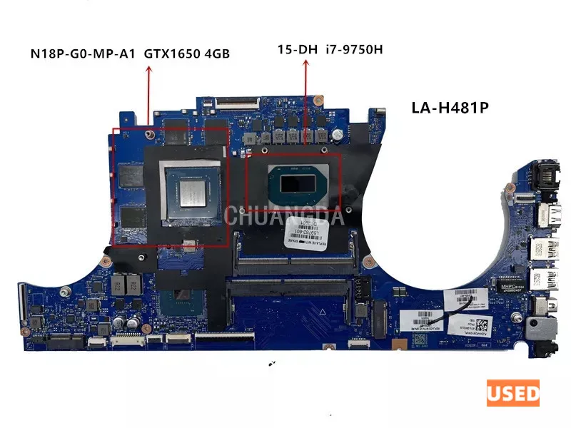 

USEDLaptop Motherboard L59762-601 LA-H481P For HP 15-DH with SRF6U i7-9750H N18P-G0-MP-A1 GTX1650 4GB GPU Tested