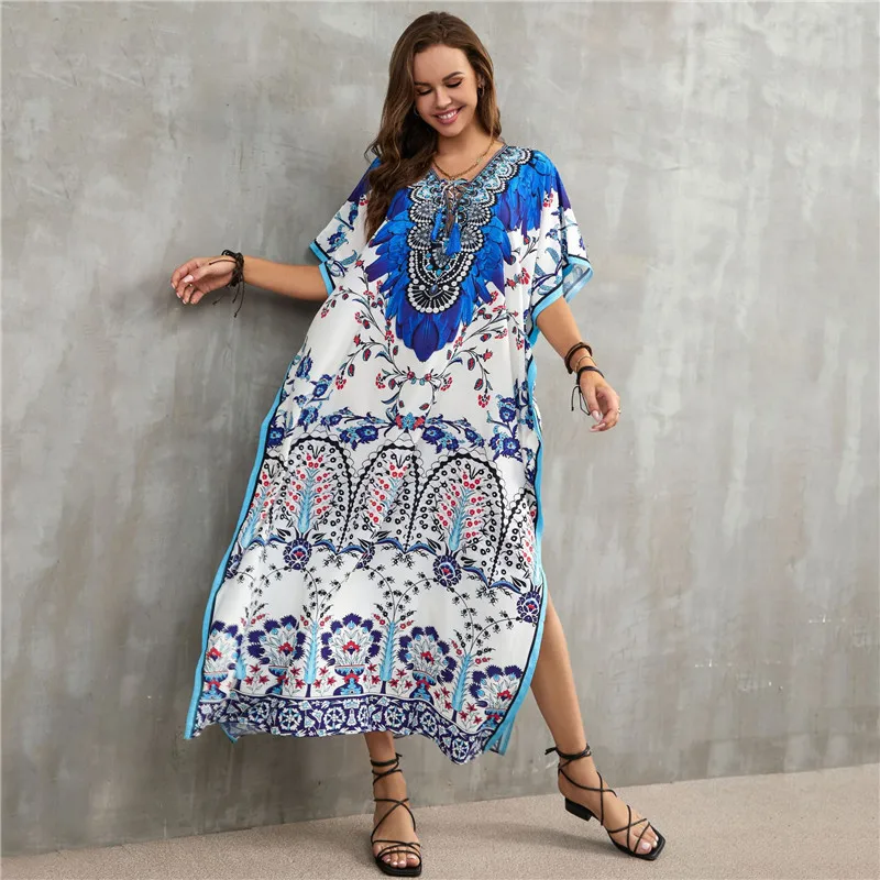 Bohemia Print Loose Beach Dress Saida De Praia Swimsuit Cover Up Beachwear Pareo Playa Kaftan Bikini Cover Up Beach Sarong