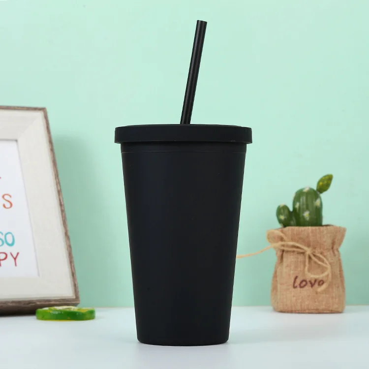 Hard Plastic Cups With Lid And Straw Kids Smoothie Black Kawaii Cute  Reusable Juice Water Drinking Items Bottle Portable Party - AliExpress