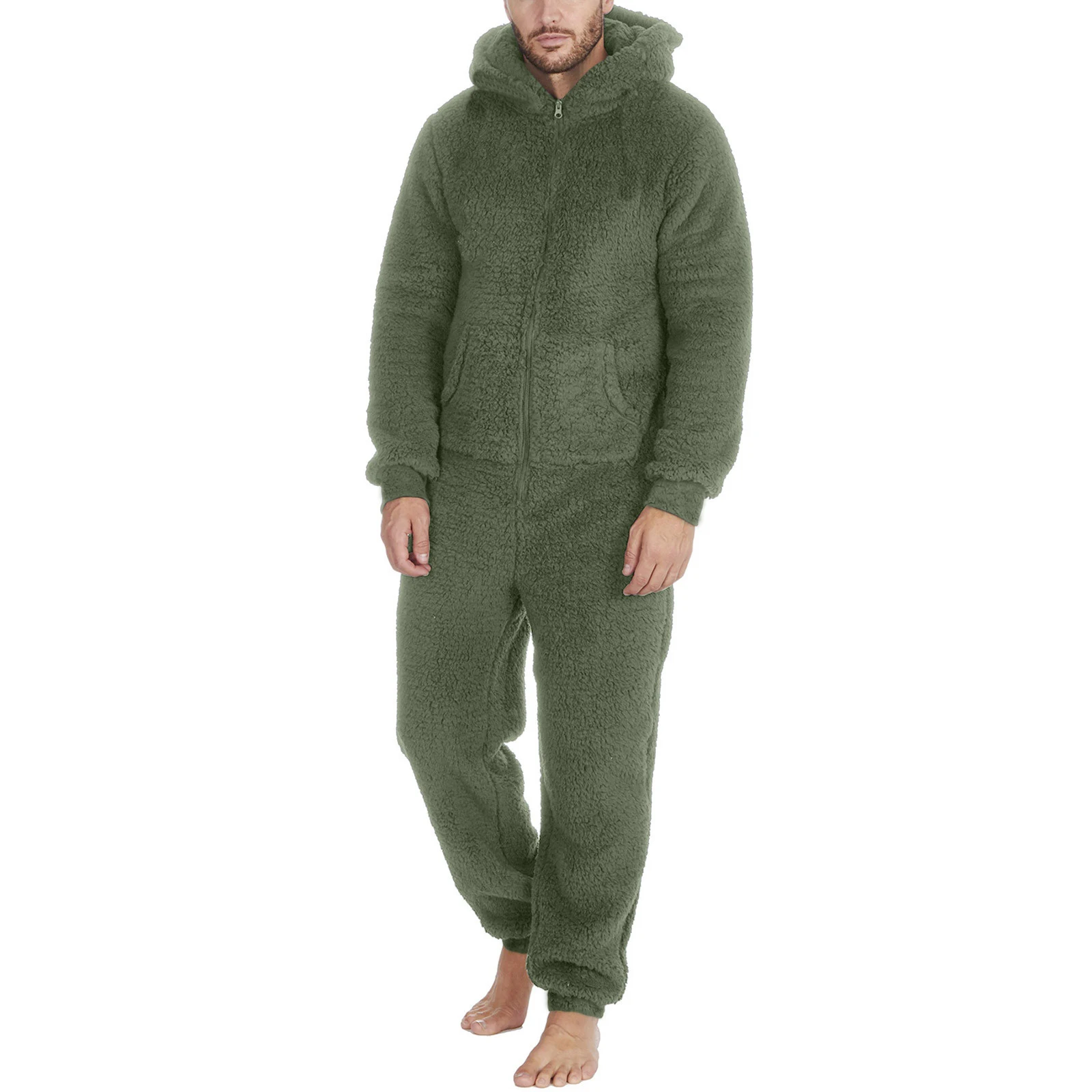Men's Hooded Jumpsuit Zip Up Pajamas Overalls Winter Warm Fleece Playsuit Jogger Sweatsuit Overall Jogging Romper Tracksuit men jumpsuits