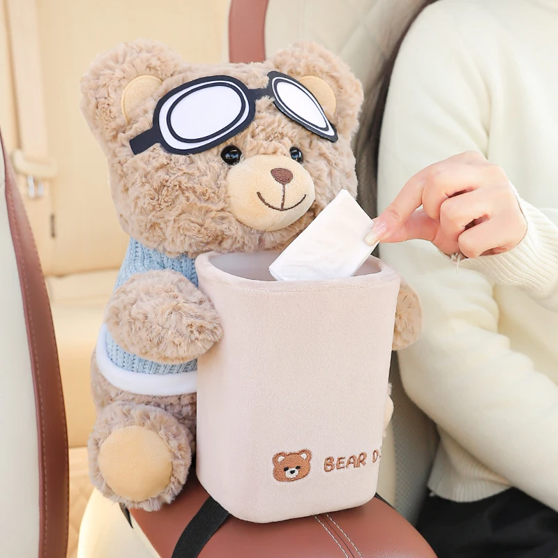 Cartoon Cute Car Tissue Box Creative Car Armrest Box Garbage Can 2 In 1 Tissue Bag Multi-functional Storage Bag for Home Office car storage bag,car trash can,car armrest storage box