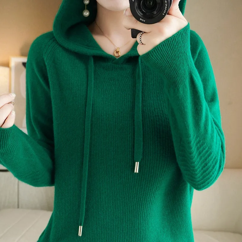 

Women Sweater Autumn Winter Long Sleeve Hooded Pullover Knitwear Fashion Korean Jumper Bottoming Solid Sweaters Woman Warm Pulls