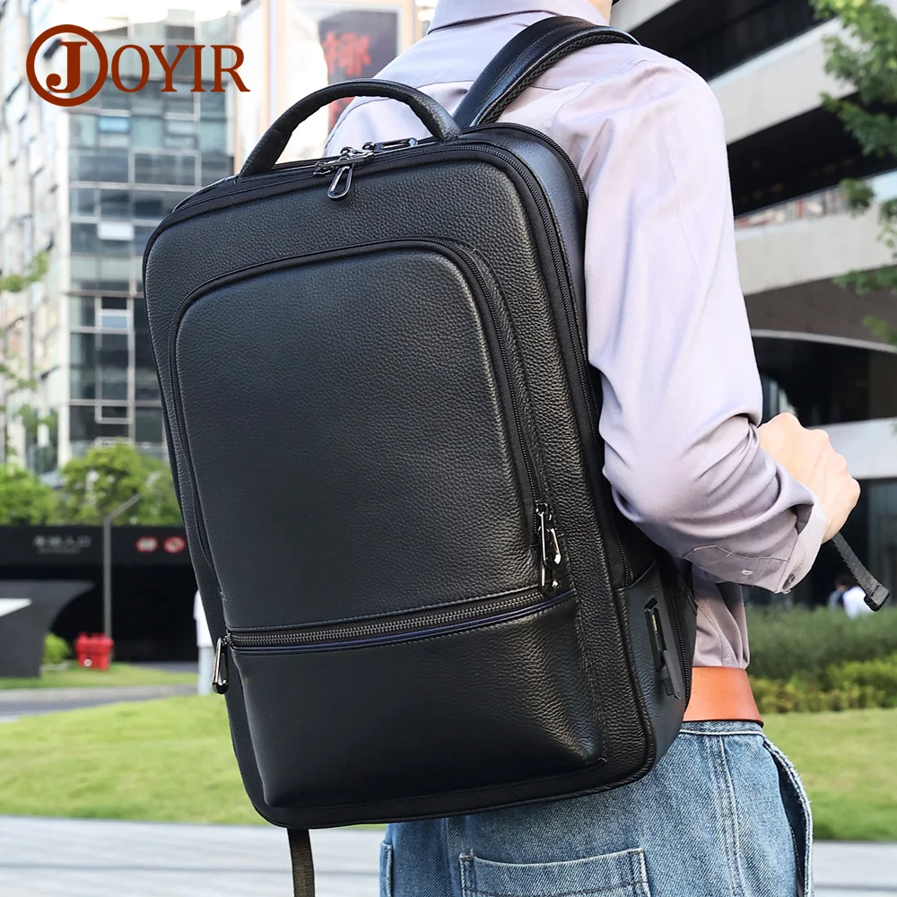 

JOYIR Genuine Leather Laptop Backpack Cow Leather Backpacks with USB Type-C Port Fit 15.6" Laptops for Men Travel Daypack