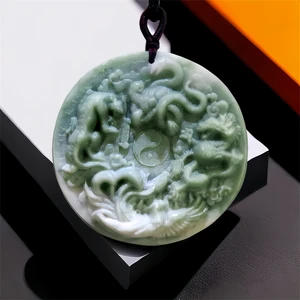 Natural Real Jade Dragon Phoenix Pendant Necklace Stone Gifts for Women Men Fashion Carved Jewelry Accessories Luxury Amulet