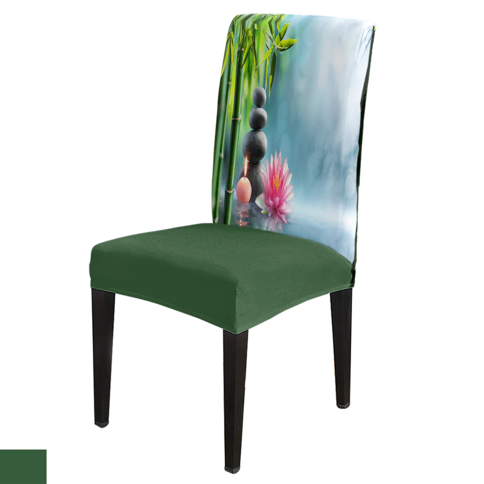 

Plant Bamboo Lotus Stone Candle Dining Chair Cover Kitchen Stretch Spandex Seat Slipcover for Banquet Wedding Party