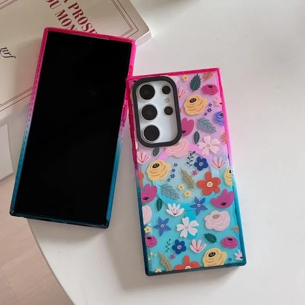 Flower MagSafe Colorful Border Case for Samsung Galaxy S22 Ultra S23 Ultra S24 Ultra Cover Protective Shell
