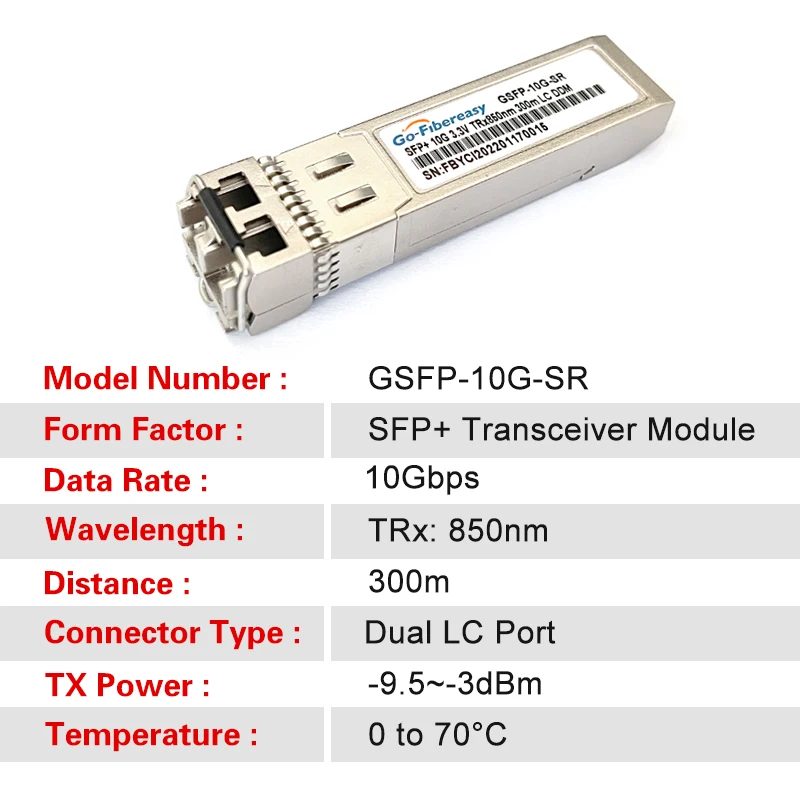 10G SR SFP+ Module Multimode Duplex LC 850nm 300m SFP Fiber Transceiver Compatible with MikroTik,Ubiquiti,Dell.Switch