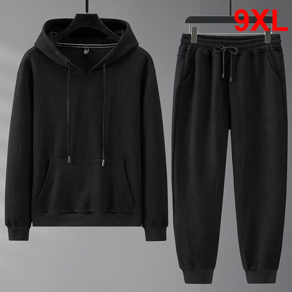 

Men's Tracksuit Jogger Sportswear Spring Autumn Black Suit Men Sweatpants Hoodie Fashion Casual Solid Sets Plus Size 9XL