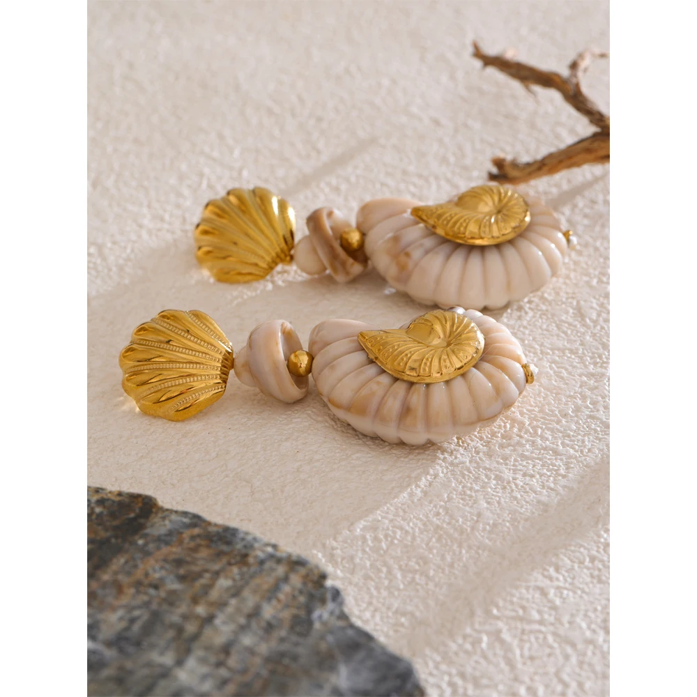 Yhpup Ocean Series Resin Shell Conch for Women Stainless Steel