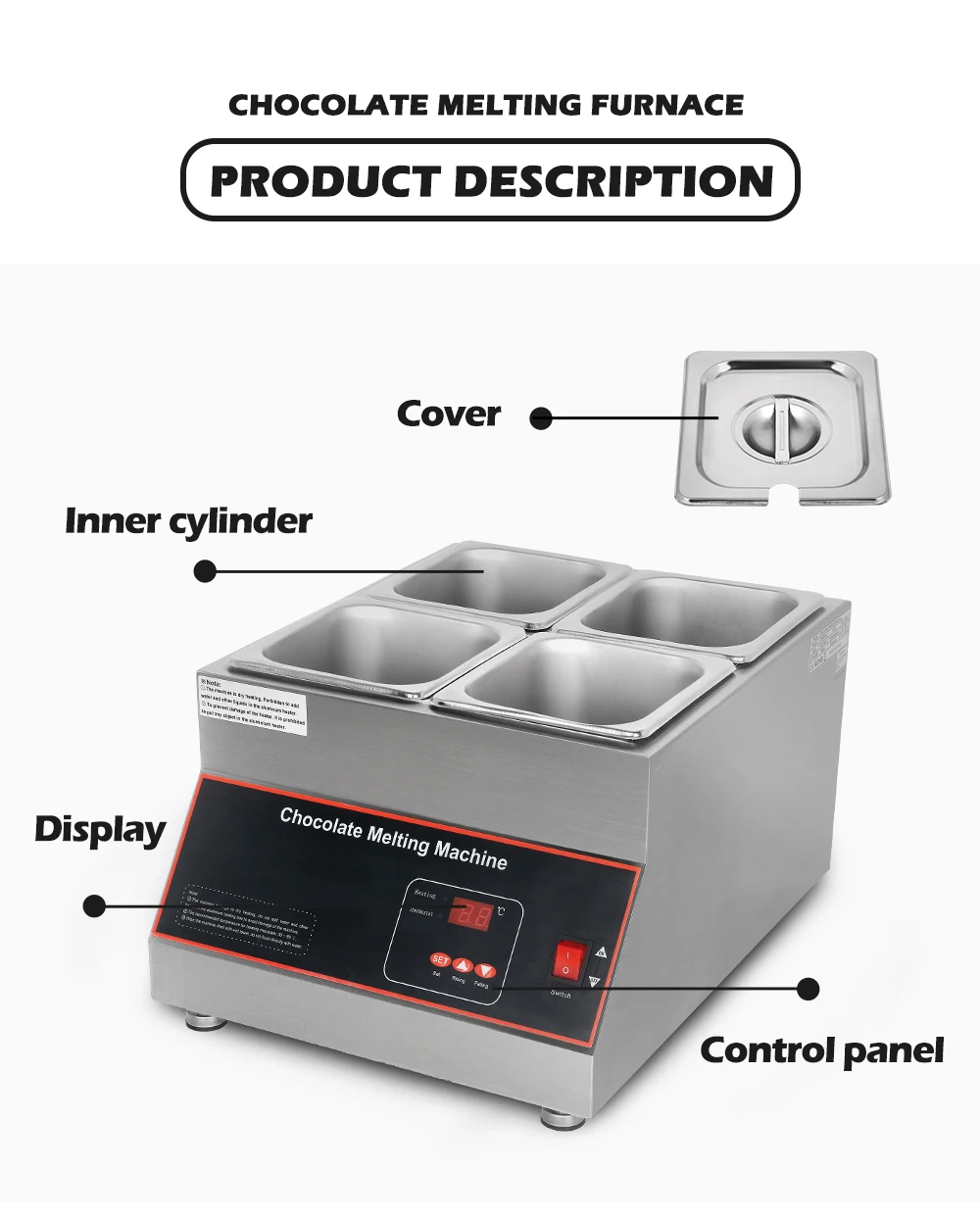 Description Picture 5 of itemITOP Electric Chocolate Melting Machine Digital Display Chocolate Melting Furnace Air Heating No Water Need 220-240V 110V/60Hz