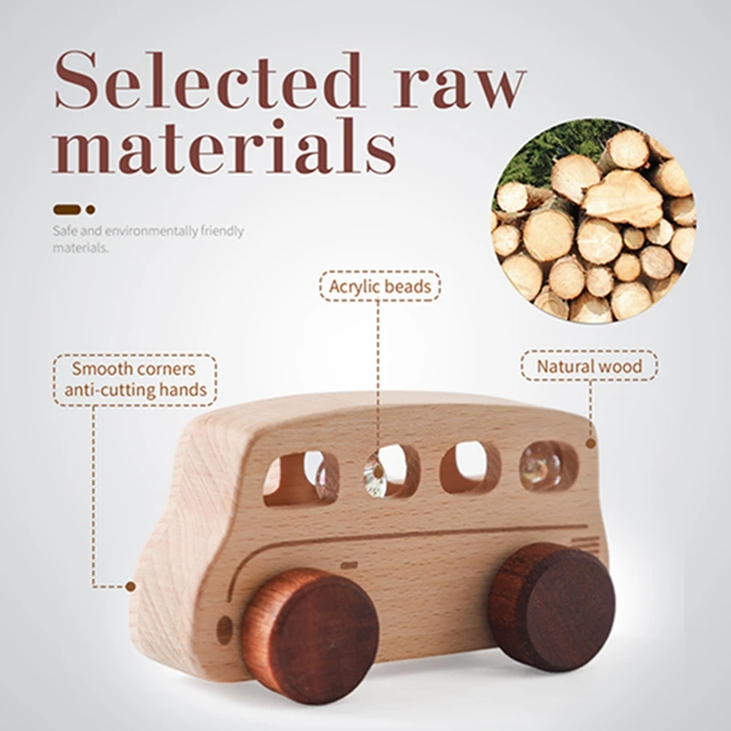 سيارة "بيبي باص" الخشبية الناعمة (Mini Wooden Car)