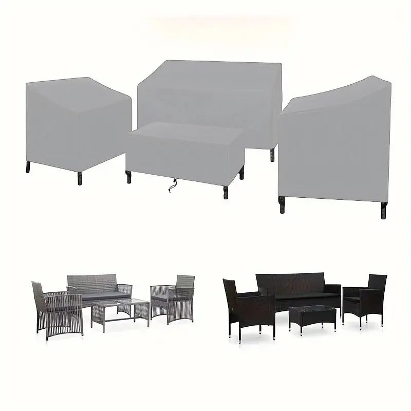 Set di 4 Coperture per Mobili da Patio, Coperture Impermeabili Resistenti per Mobili da Esterno, Coperture Antivento per Mobili da Esterno in Rattan - immagine 5