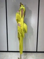 Yellow Tassel Stretch Bodycon Jumpsuit Nightclub Gogo Dance Clothing Dj Rave Outfit Nightclub Party Singer Performance Outfit - Image 3