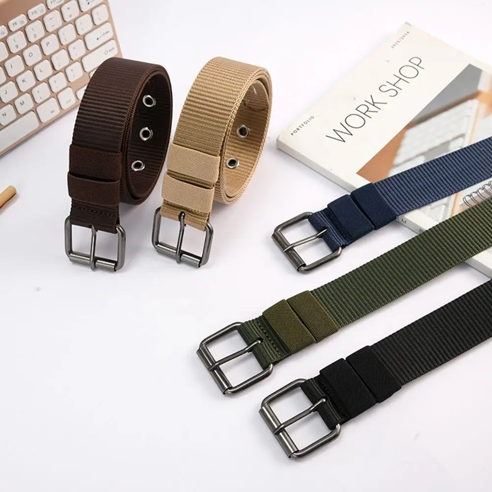 

Niche Casual Women Simple Fashion Design Imitation Nylon Adjustable Waistband Waist Belt Men Buckle Belts Canvas Belt